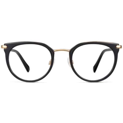 Front View Image of Whittier Eyeglasses Collection, by Warby Parker Brand, in Jet Black with Gold Color