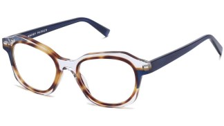 Angle View Image of Darrow Eyeglasses Collection, by Warby Parker Brand, in Crystal with Oak Barrel and Blue Bay Color