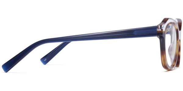 Side View Image of Darrow Eyeglasses Collection, by Warby Parker Brand, in Crystal with Oak Barrel and Blue Bay Color