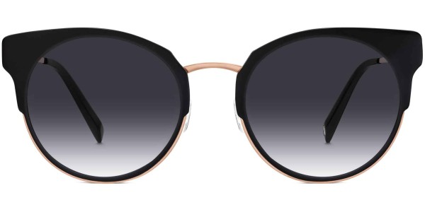 Front View Image of Cleo Sunglasses Collection, by Warby Parker Brand, Jet Black with Rose Gold Color