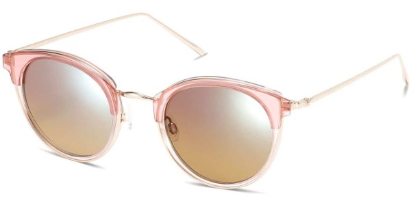 Angle View Image of Faye Sunglasses Collection, by Warby Parker Brand, in Layered Rose Quartz Crystal with Riesling Color