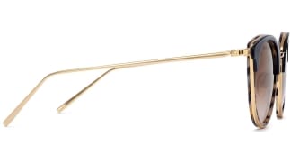 Side View Image of Faye Sunglasses Collection, by Warby Parker Brand, in Layered Onyx Tortoise with Polished Gold Color