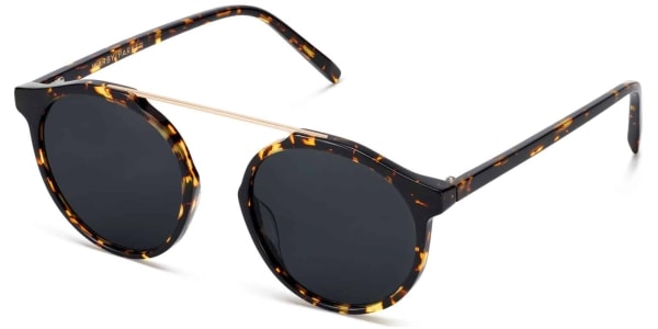Angle View Image of Cooper Sunglasses Collection, by Warby Parker Brand, in Black Oak Tortoise with Polished Gold Color