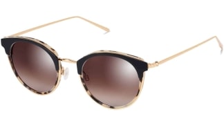 Angle View Image of Faye Sunglasses Collection, by Warby Parker Brand, in Layered Onyx Tortoise with Polished Gold Color