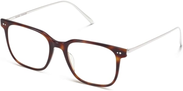 Angle View Image of Caleb Eyeglasses Collection, by Warby Parker Brand, in Woodgrain Tortoise with Polished Silver Color