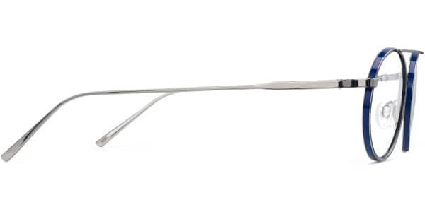 Side View Image of Corwin Eyeglasses Collection, by Warby Parker Brand, in Polished Silver with Matte Blue Color