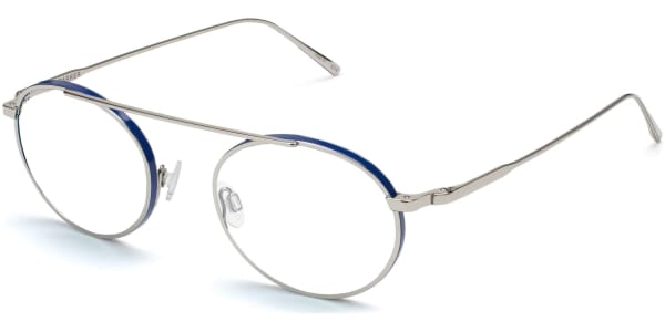 Angle View Image of Corwin Eyeglasses Collection, by Warby Parker Brand, in Polished Silver with Matte Blue Color