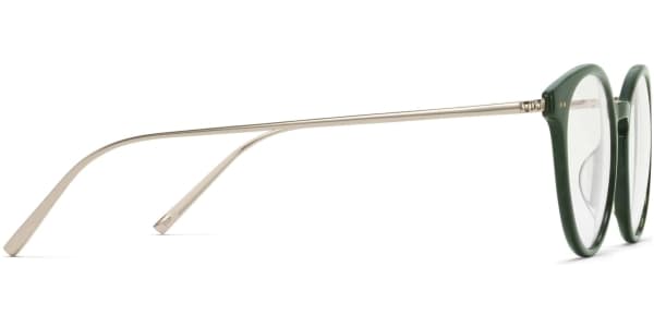 Side View Image of Langley Eyeglasses Collection, by Warby Parker Brand, in Magnolia Green with Polished Gold Color