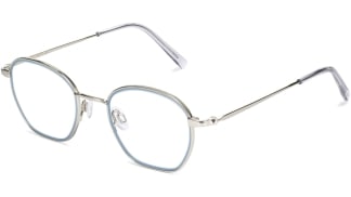 Angle View Image of Larsen Eyeglasses Collection, by Warby Parker Brand, in Antique Blue with Polished Silver Color