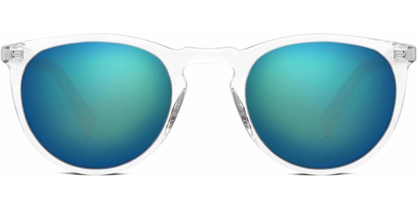 Front View Image of Haskell Sunglasses Collection, by Warby Parker Brand, in Crystal with Electric Blue Flash Lens Color