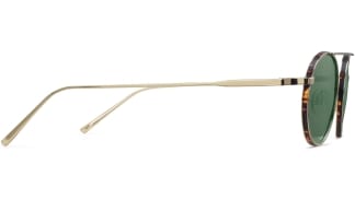 Side View Image of Corwin Sunglasses Collection, by Warby Parker Brand, in Polished Gold with Whiskey Tortoise Matte Color