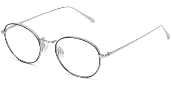 Angle View Image of Colvin Eyeglasses Collection, by Warby Parker Brand, in Polished Silver with Belize Blue Color