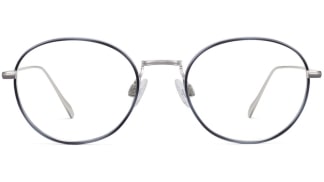 Front View Image of Colvin Eyeglasses Collection, by Warby Parker Brand, in Polished Silver with Belize Blue Color