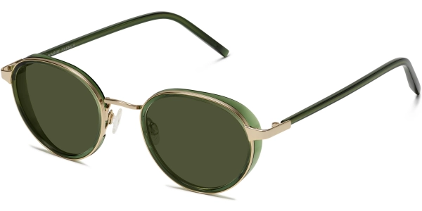 Angle View Image of Nestor Sunglasses Collection, by Warby Parker Brand, in Nori Crystal with Polished Gold Color